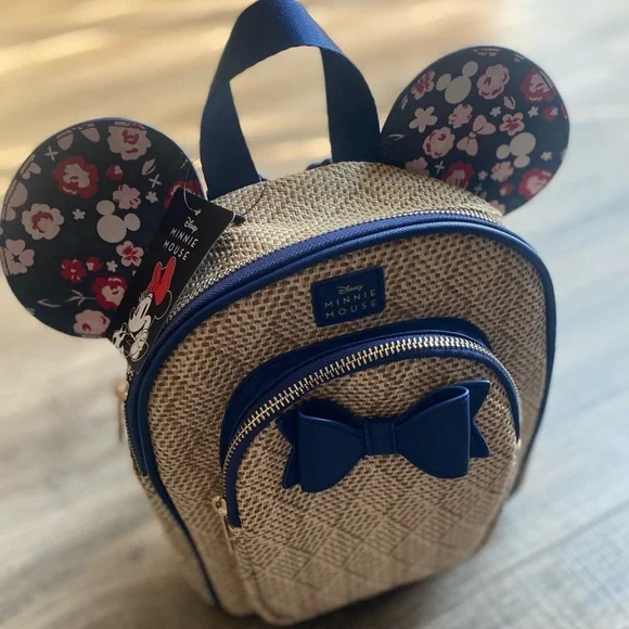 Disney Minnie Mouse mini backpack with two pockets and floral printed ears w/bow - Picture 9 of 14